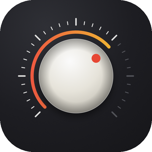 synthtower app icon: a cream knob with a red dot and an orange arc on graphite